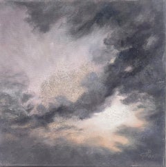 Dark Grey Storm Through Clouds Contemporary British Modernist Oil Painting
