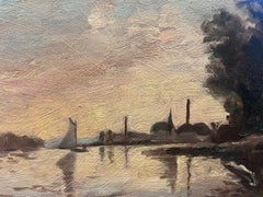 Dusktime Twilight River Scene Sailing Boat on Water Large Skyline