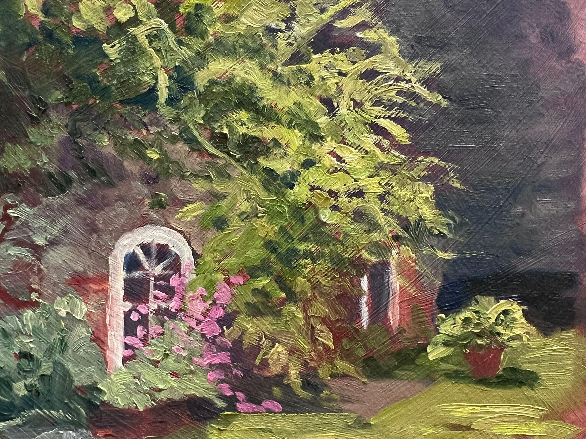 Jardín de flores Ventana Modern British Pintura al óleo impresionista - Landscape Painting Marrón de Geza Somerset-Paddon
