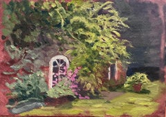 Vintage Flower Garden Window Modern British Impressionist Oil Painting