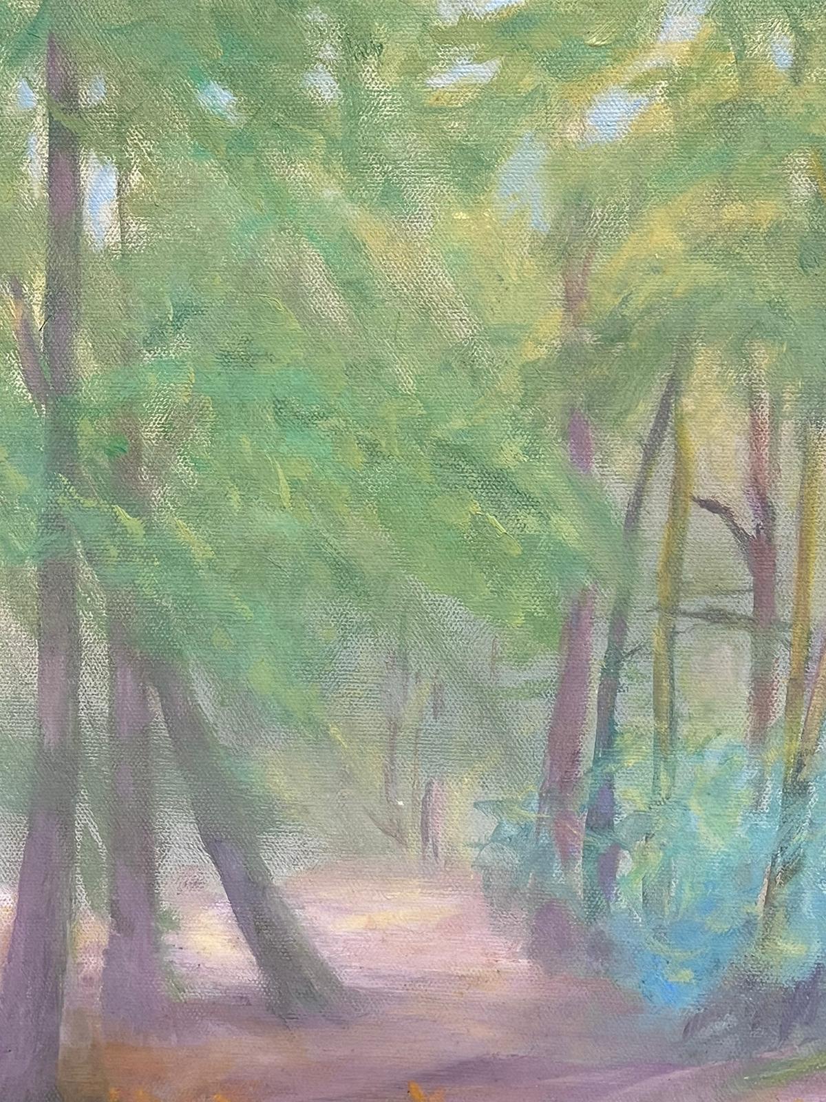 Hazy Woodland Forest Path Contemporary British Oil Painting canvas For Sale 1