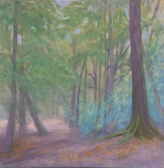 Vintage Hazy Woodland Forest Path Contemporary British Oil Painting canvas