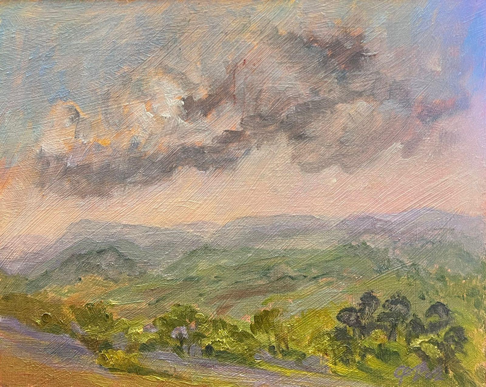 Geza Somerset-Paddon Landscape Painting - Large Grey Cloud Over Green Hill Landscape Contemporary British Oil Painting