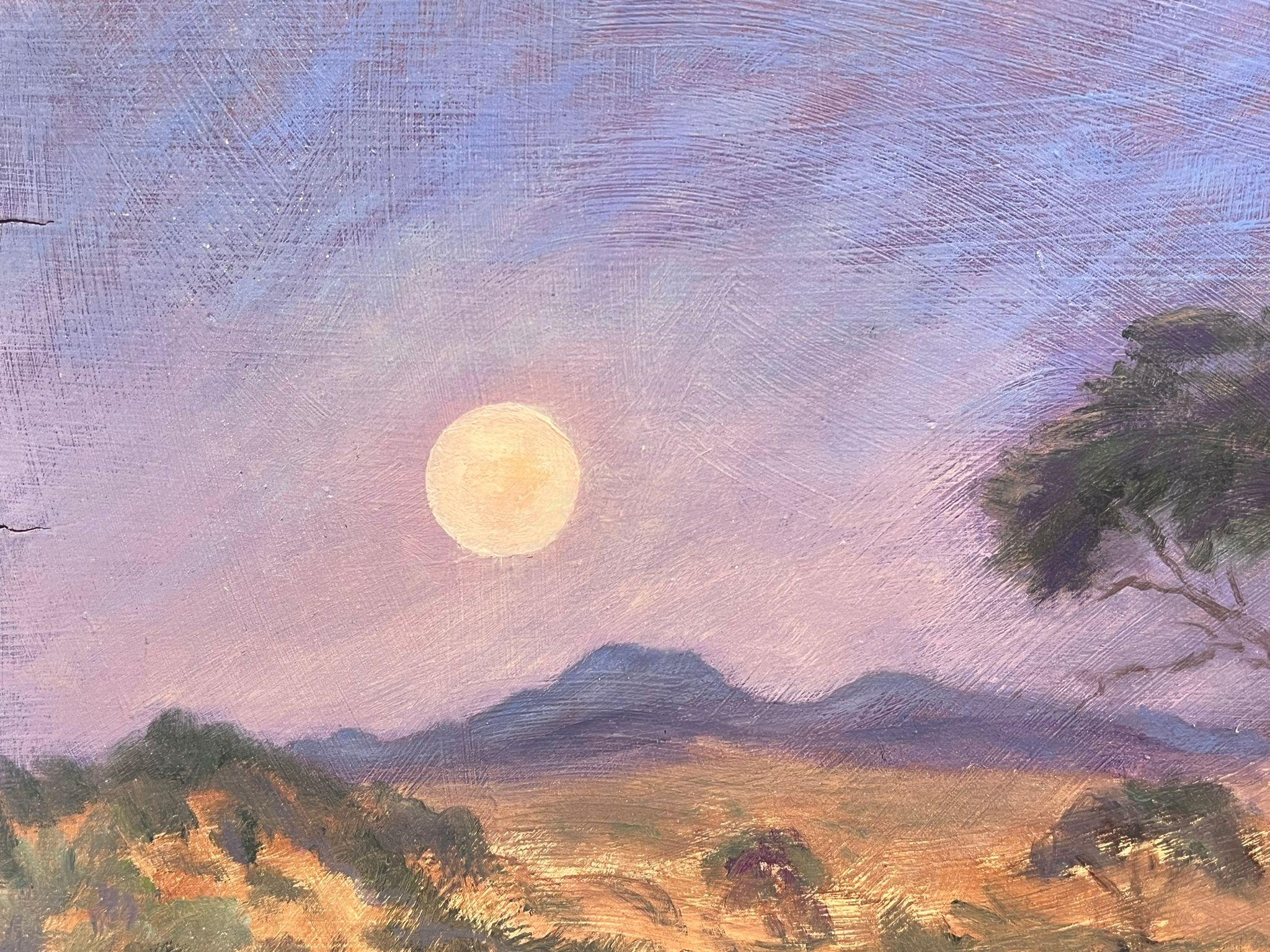 Moonlight Lit Purple Sky Over Desert Contemporary British Modernist Painting For Sale 1