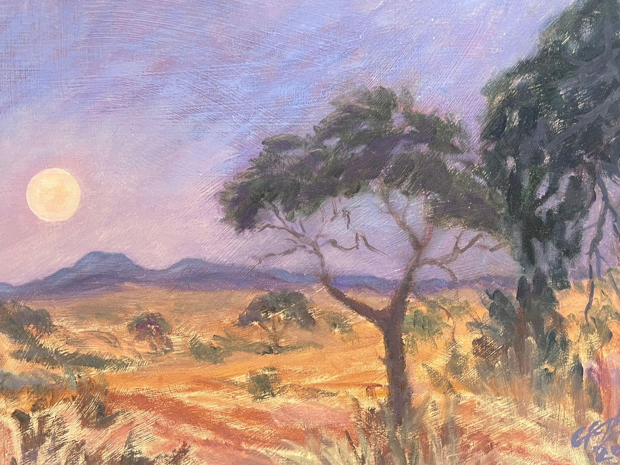 Moonlight Lit Purple Sky Over Desert Contemporary British Modernist Painting For Sale 2