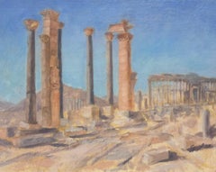 Vintage Palmyra Ancient Ruins Syria Landscape Original Oil Painting