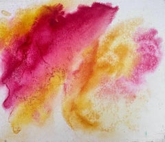 Pintura Modernista Británica Abstracta Contemporánea Rosa y Naranja