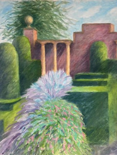 Pristine Cut Hedges In Walled Gardens Contemporary British Oil Painting