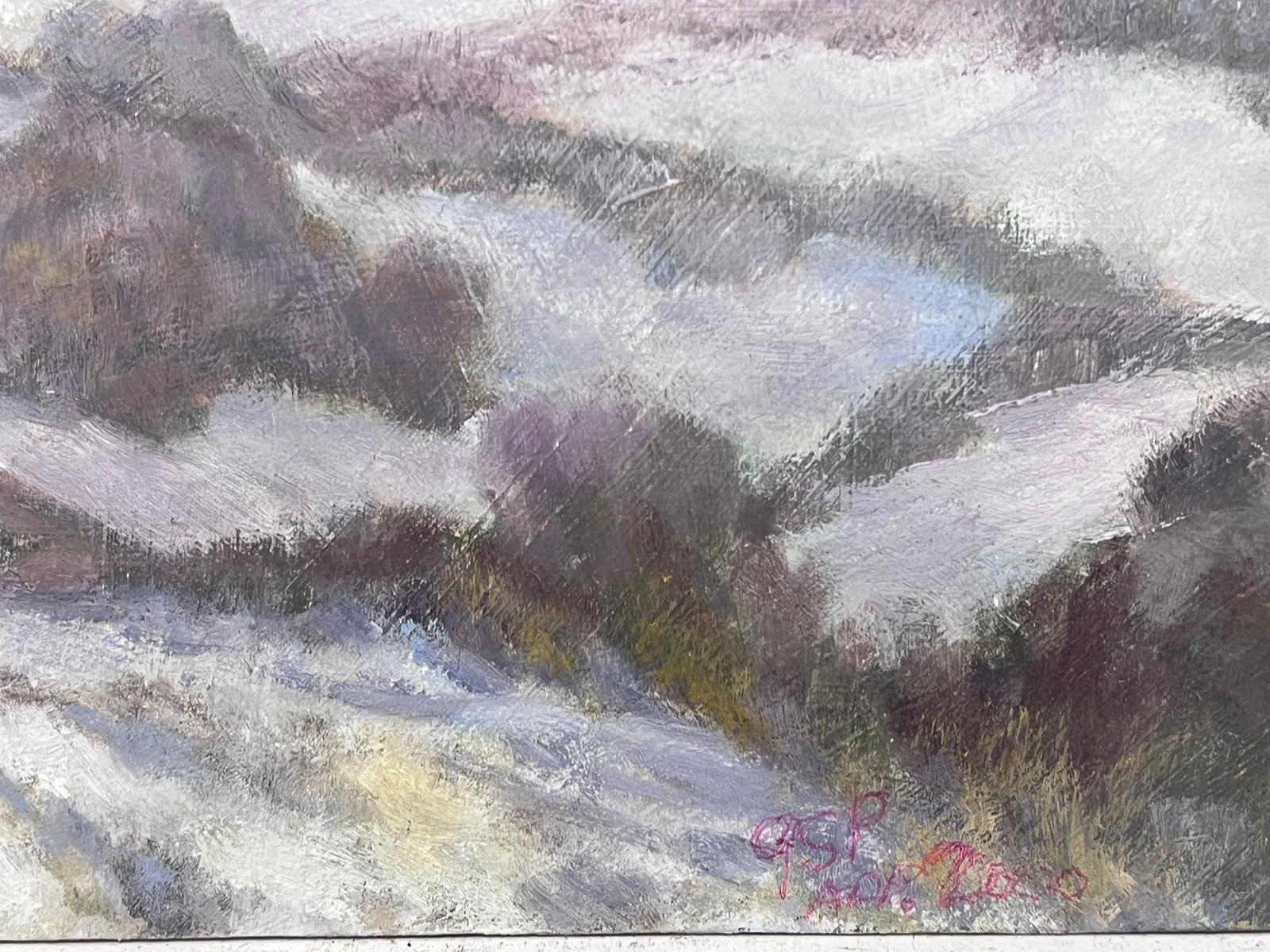 Champs violets recouverts de neige blanche Peinture à l'huile moderniste britannique contemporaine - Painting de Geza Somerset-Paddon