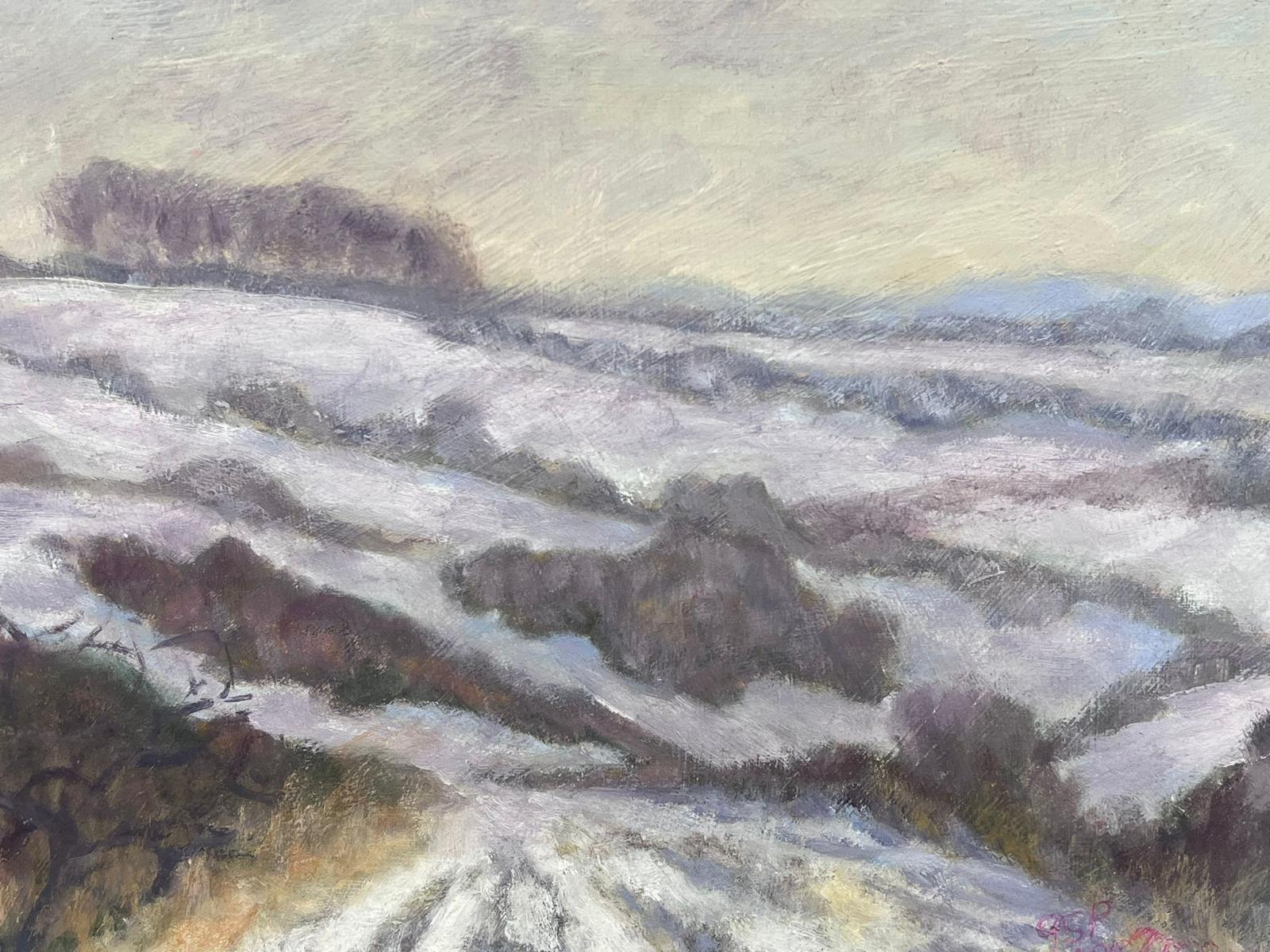 Purple Fields Covered In White Snow Contemporary British Modernist Oil Painting For Sale 2
