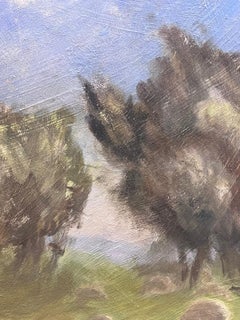 Sheep Munching On Grass Under Tall Trees Contemporary British Painting