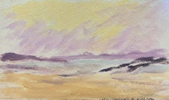 Vintage Sun Blazed Purple Sky Landscape Contemporary British Oil Painting