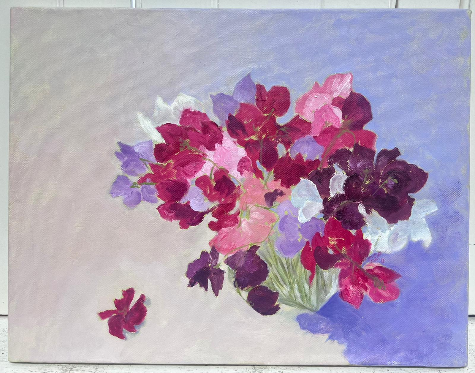 Fleurs de Sweet Pea Peinture à l'huile impressionniste britannique originale du 20e siècle - Painting de Geza Somerset-Paddon