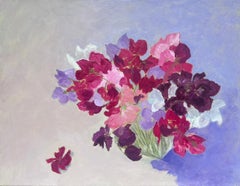 Sweet Pea Flowers Original British Impressionist Oil Painting 20th Century