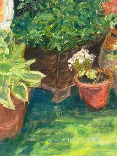 Vibrant Garden Plant Pots Contemporary British Oil Painting