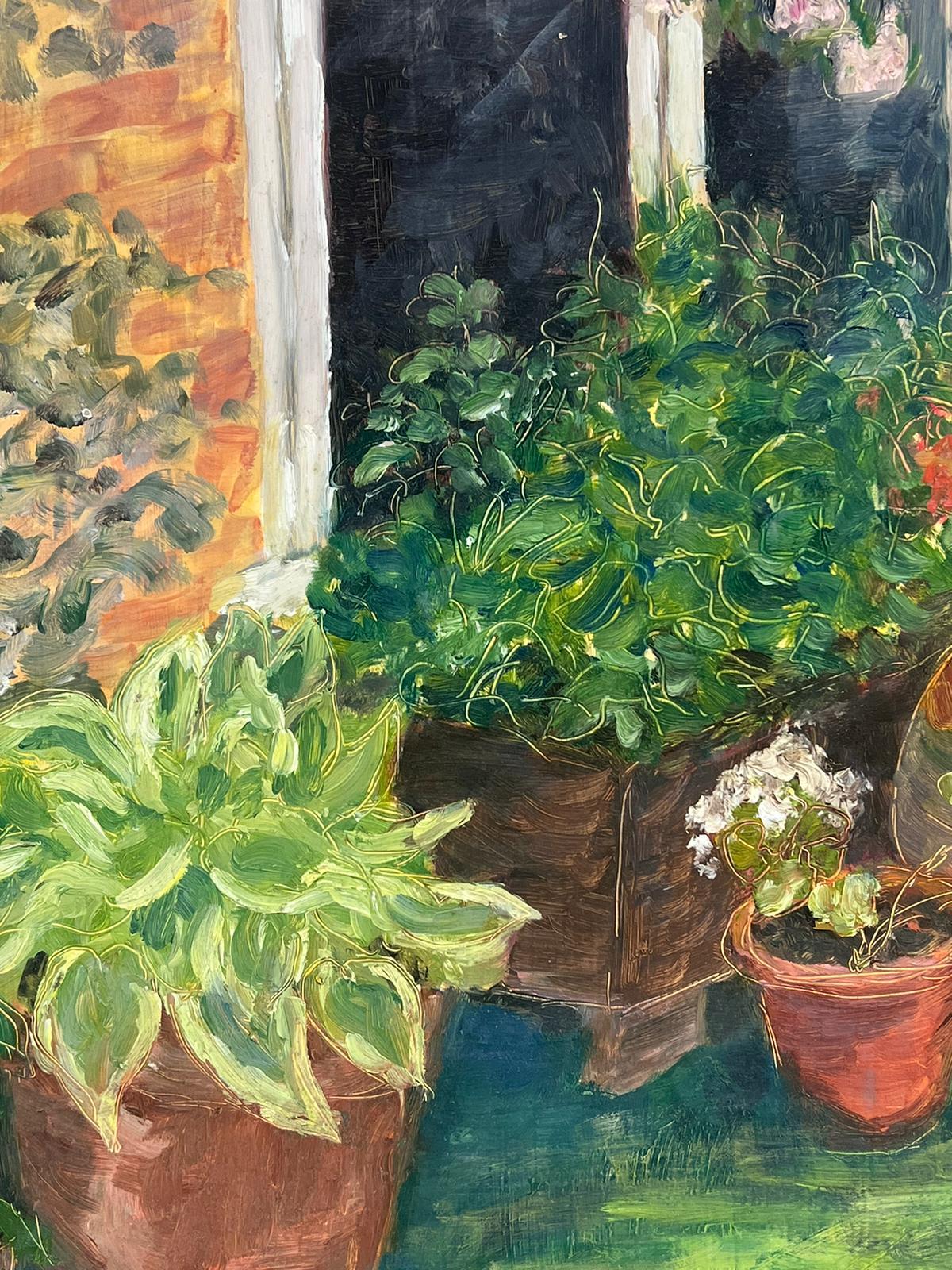 Vibrant Garden Plant Pots Contemporary British Oil Painting For Sale 2