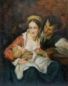 Geza Udvary (1872-1932) - Early 20th Century Oil, Familial Love
