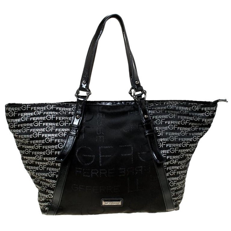 GF Ferre Black Genuine Leather Wide Logo Waist Belt