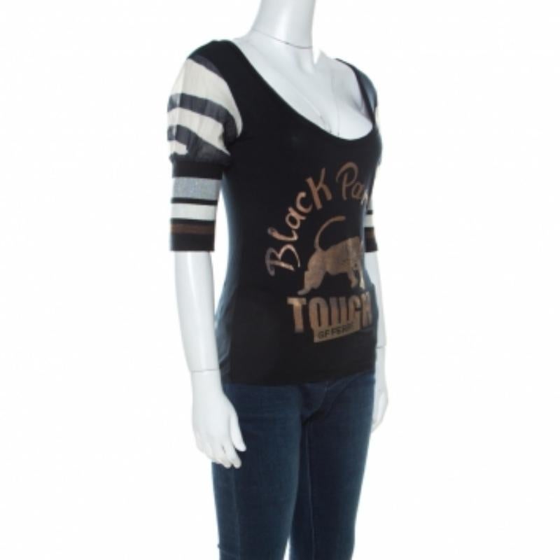 Donna GF Ferre - Top a collo alto in jersey con stampa pantera nera S in vendita