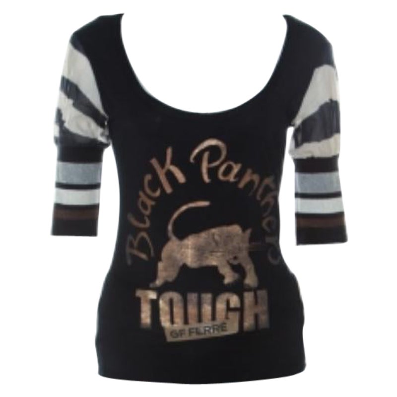 GF Ferre Black Panther Print Jersey Scoop Neck Top S For Sale