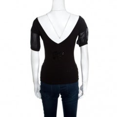 GF Ferre Black Sequin Embellished Plunge Back Neck Top XXS