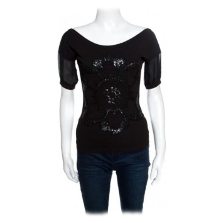 GF Ferre Schwarz Pailletten verschönert Plunge Back Neck Top XXS