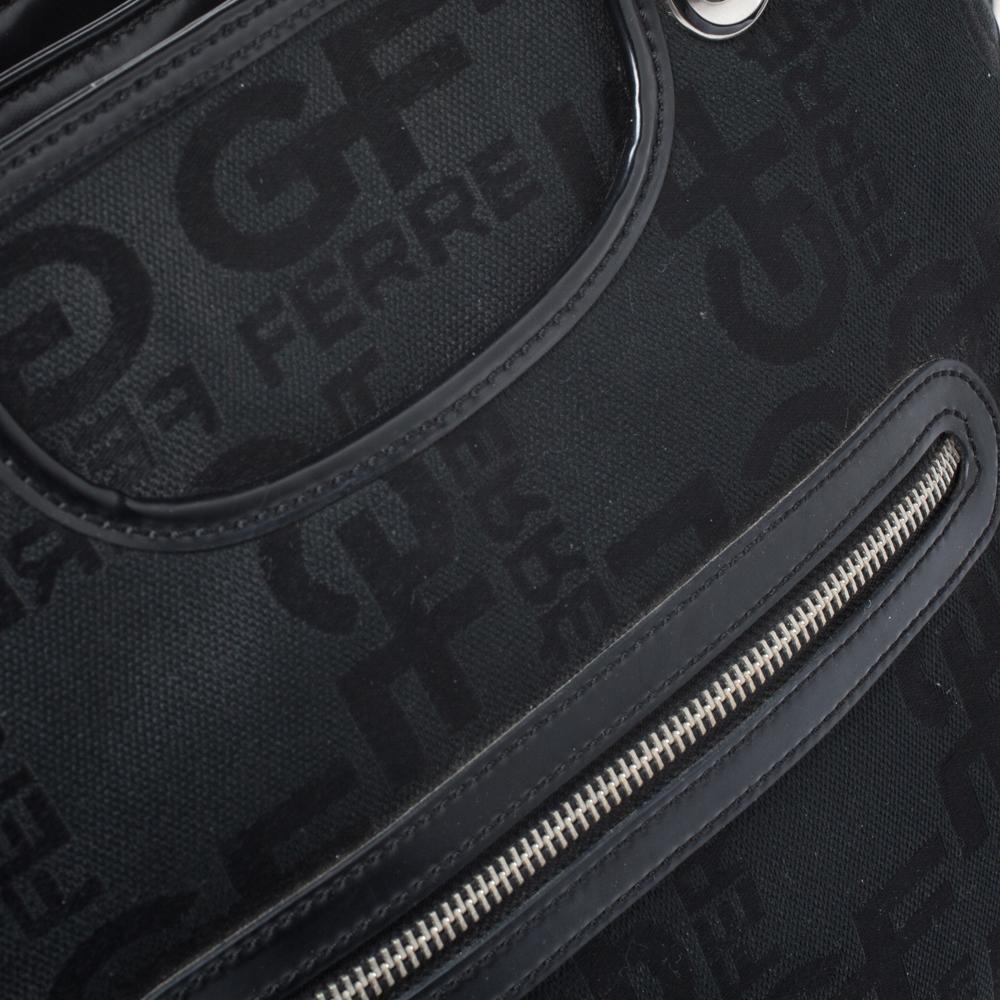GF Ferre Black Signature Front Zip Hobo For Sale 6
