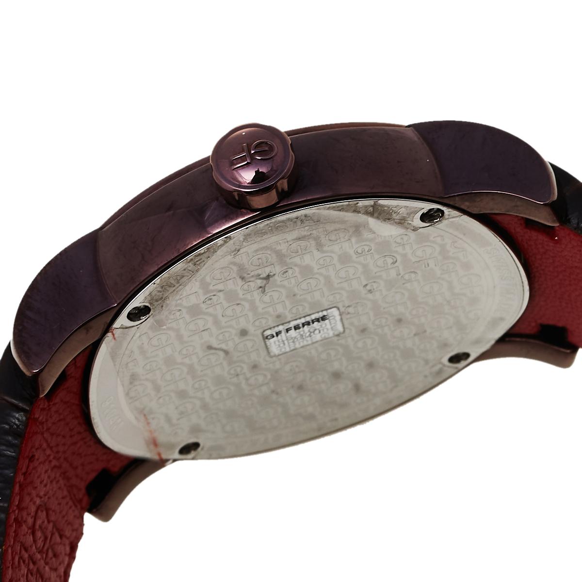 GF Ferre Brown IP-beschichtetes Edelstahl-Leder 9104M Herren-Armbanduhr 44 mm 2