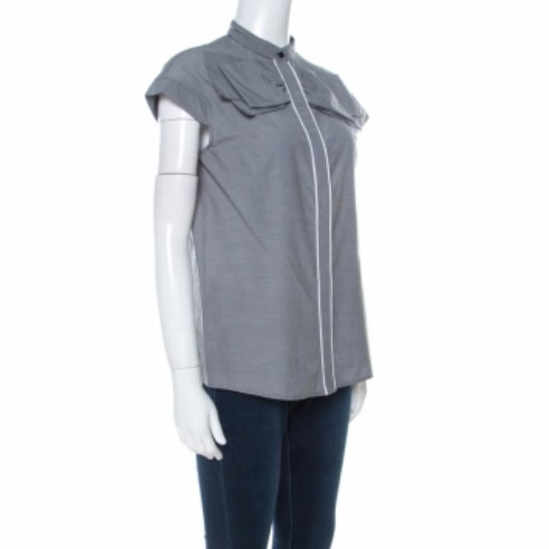GF Ferre Camicetta con dettaglio fiocco in cotone grigio e percalle XS in vendita 1