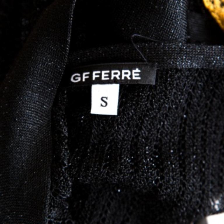 GF Ferre Metallic Black Scallop Lace Strap Detail Perforated Knit Top S in vendita 1