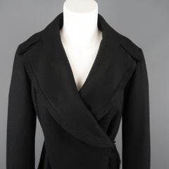 GF FERRE Size 6 Black Wool Blend Asymmetrical Drape Peplum Coat