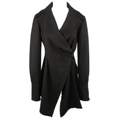 Vintage GF FERRE Size 6 Black Wool Blend Asymmetrical Drape Peplum Coat