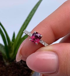 Ring, GFCO 1.34Ct Natural Spinel Mahenge and Diamonds, 14 Karat White Gold, 7US