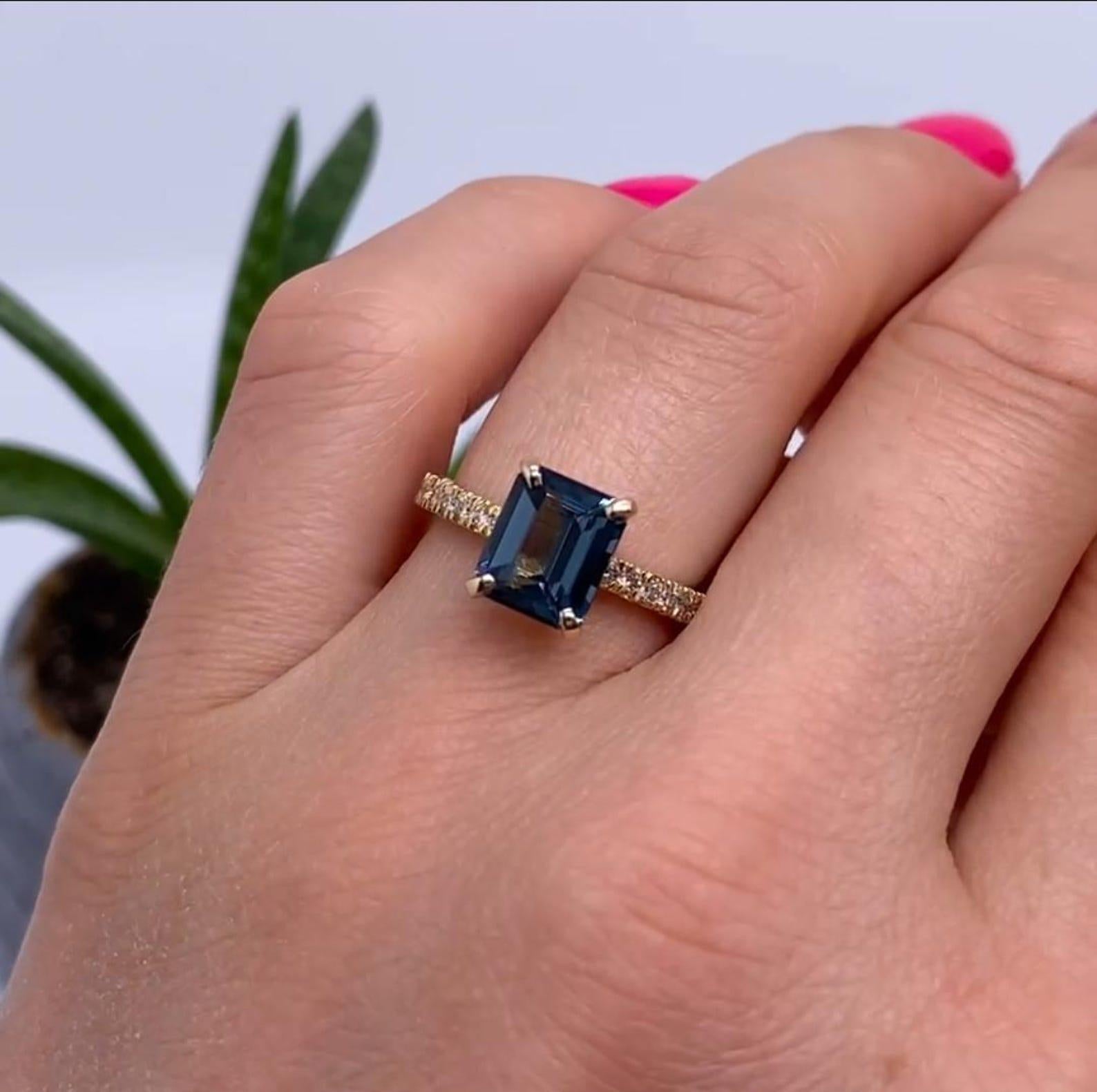 GFCO, spinelle bleue naturelle de 2,45 carats et diamants, or jaune massif 14 carats, 7US en vente 3