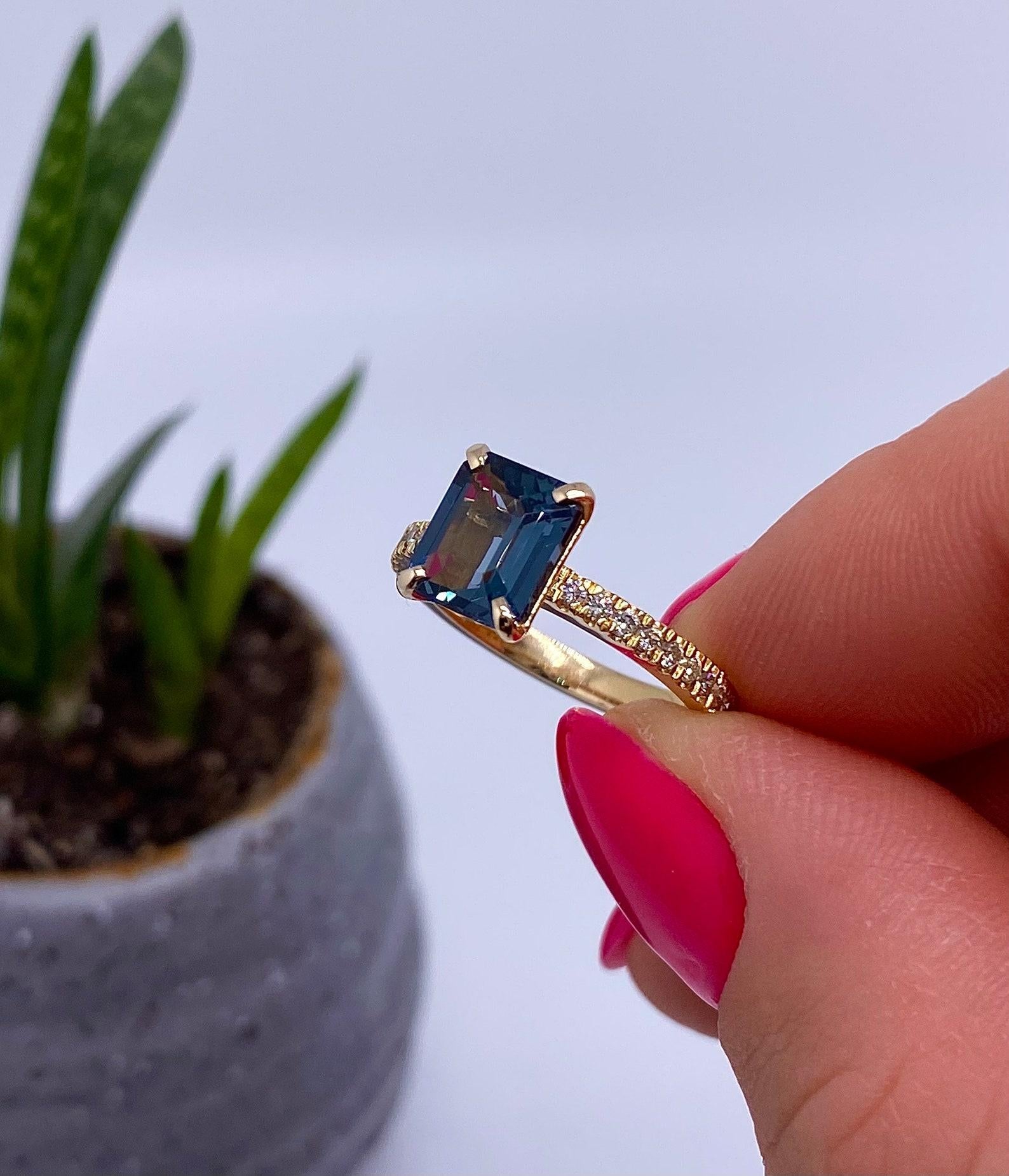 GFCO, spinelle bleue naturelle de 2,45 carats et diamants, or jaune massif 14 carats, 7US en vente 4