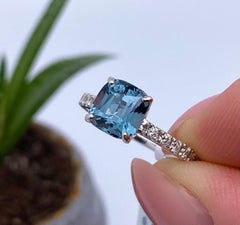Ring, GFCO 2.53ct Natural Blue Spinel and Diamonds, 14 Karat White Gold, 7US