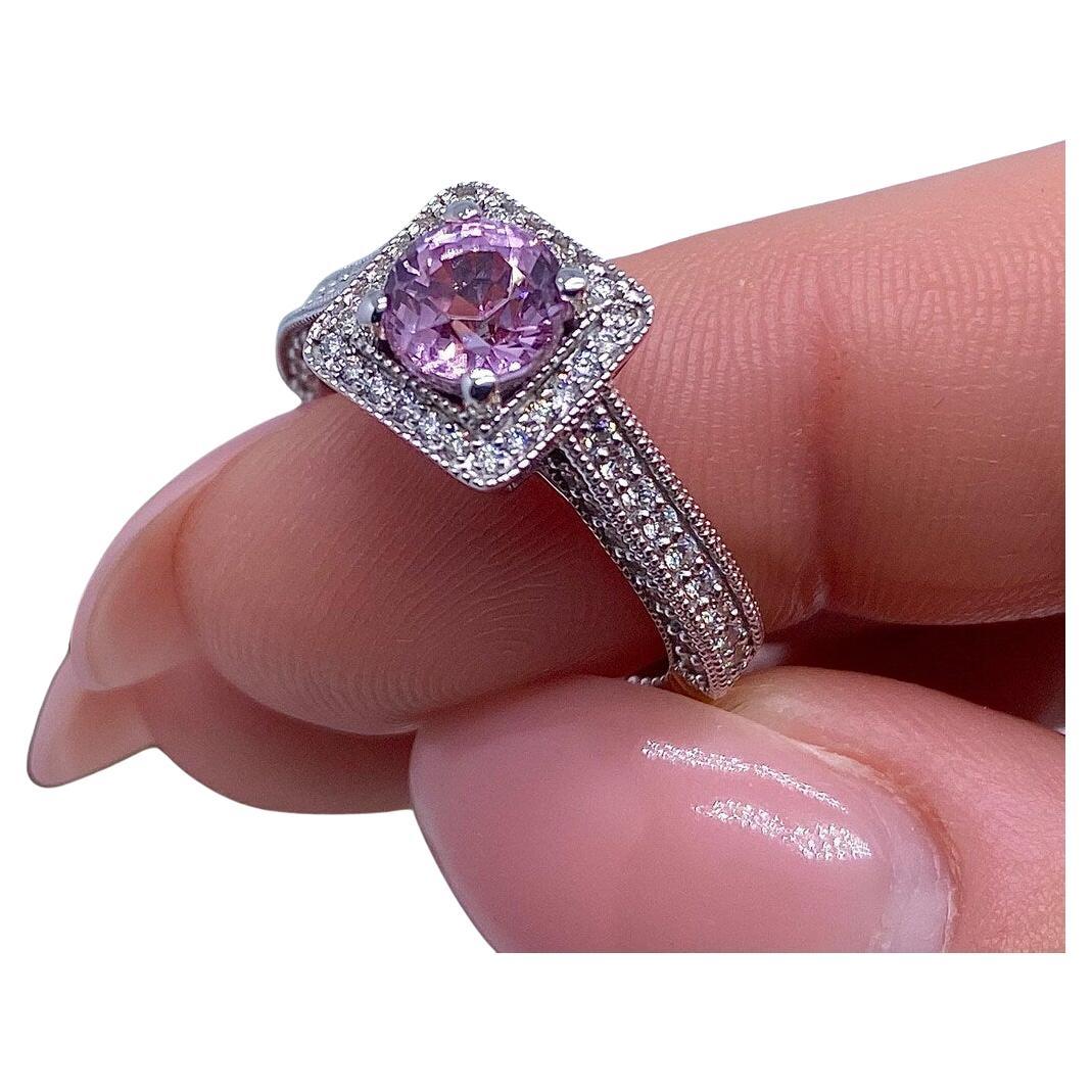 Ring GFCO certificate 1.51ct Natural Spinel and Diamonds, 14 Karat White Gold For Sale