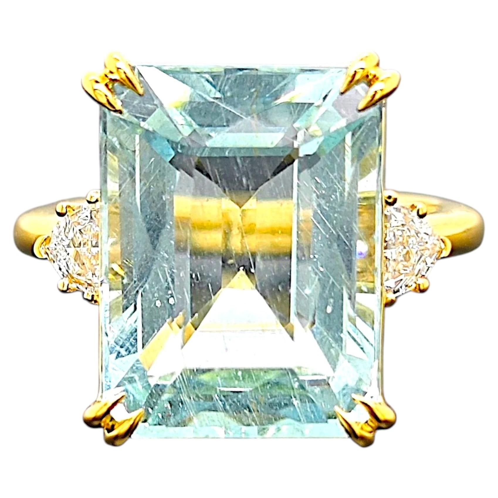 GFCO zertifiziert 10,06 Karat Aquamarin Fancy Diamond Gelbgold Ring