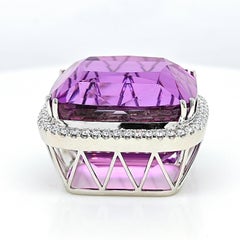 GFCO Certified 118.82 Carat Kunzite Round Diamond White Gold Necklace