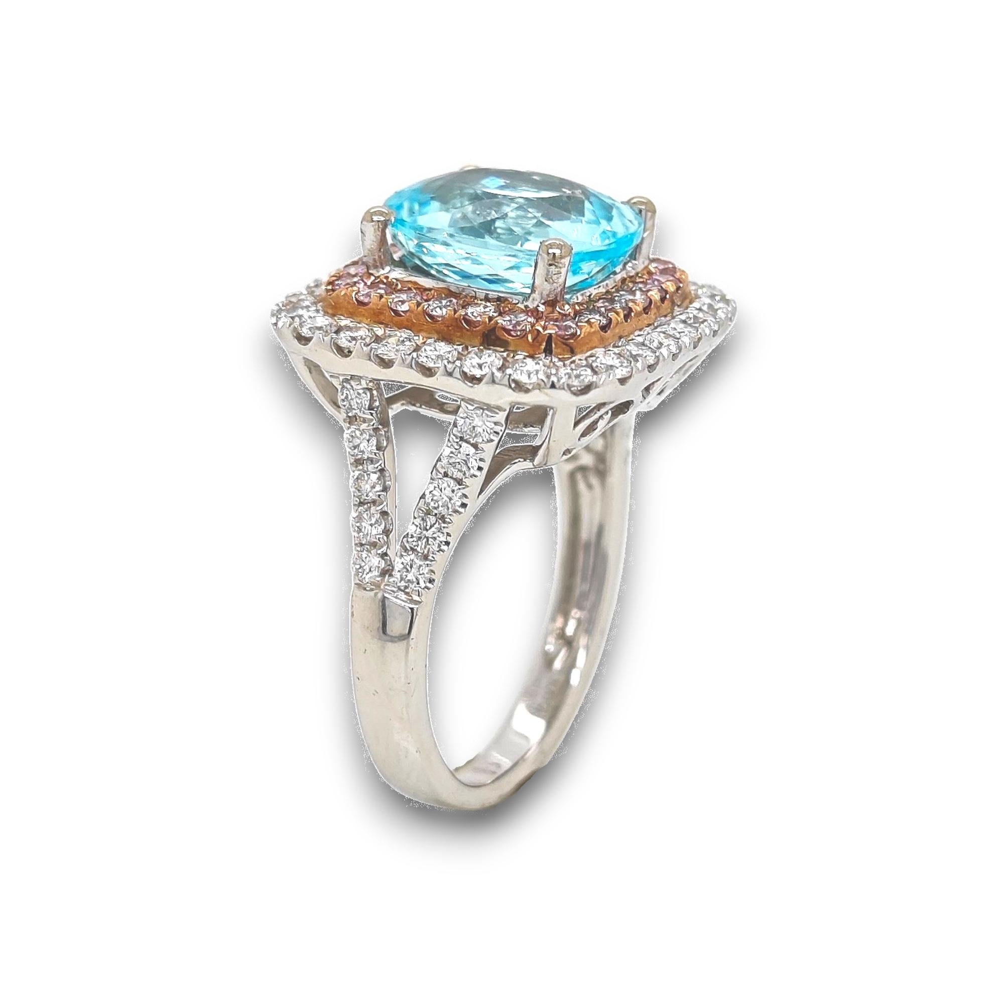 Bague en or blanc certifiée GFCO de 13,39 carats de diamants roses et blancs de Paraiba Neuf - En vente à New York, NY