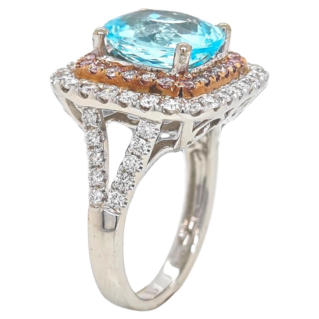 Bague en or blanc certifiée GFCO de 13,39 carats de diamants roses et blancs de Paraiba en vente
