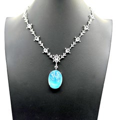 GFCO Certified 139.04 Carat Aquamarine Round Diamond White Gold Necklace