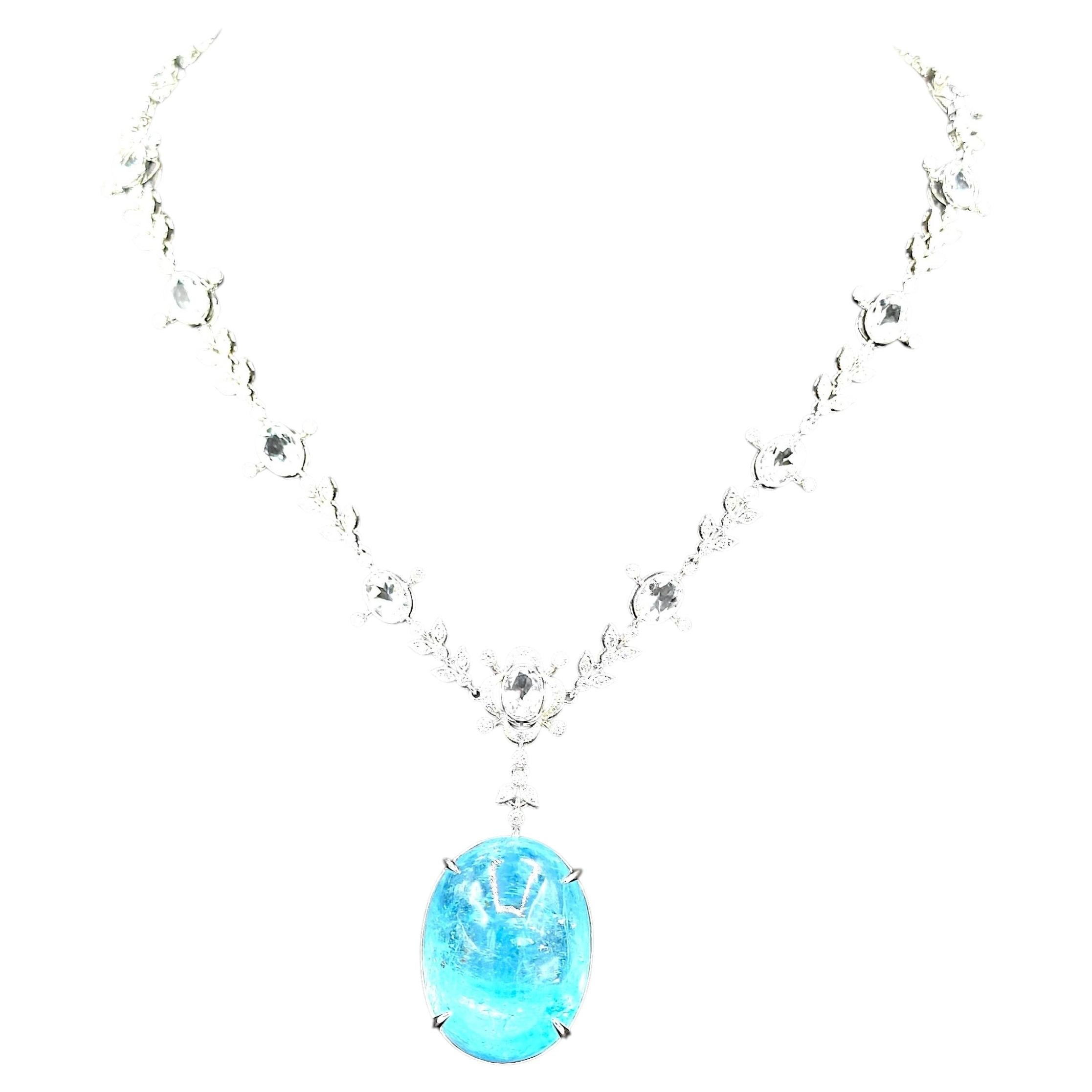 GFCO Certified 139.04 Carat Aquamarine Round Diamond White Gold Necklace (Collier en or blanc)