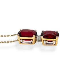 GFCO Certified 15.76 Carat Garnet Round Diamond Yellow and White Gold Necklace