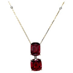 GFCO Certified 15.76 Carat Garnet Round Diamond Yellow and White Gold Necklace