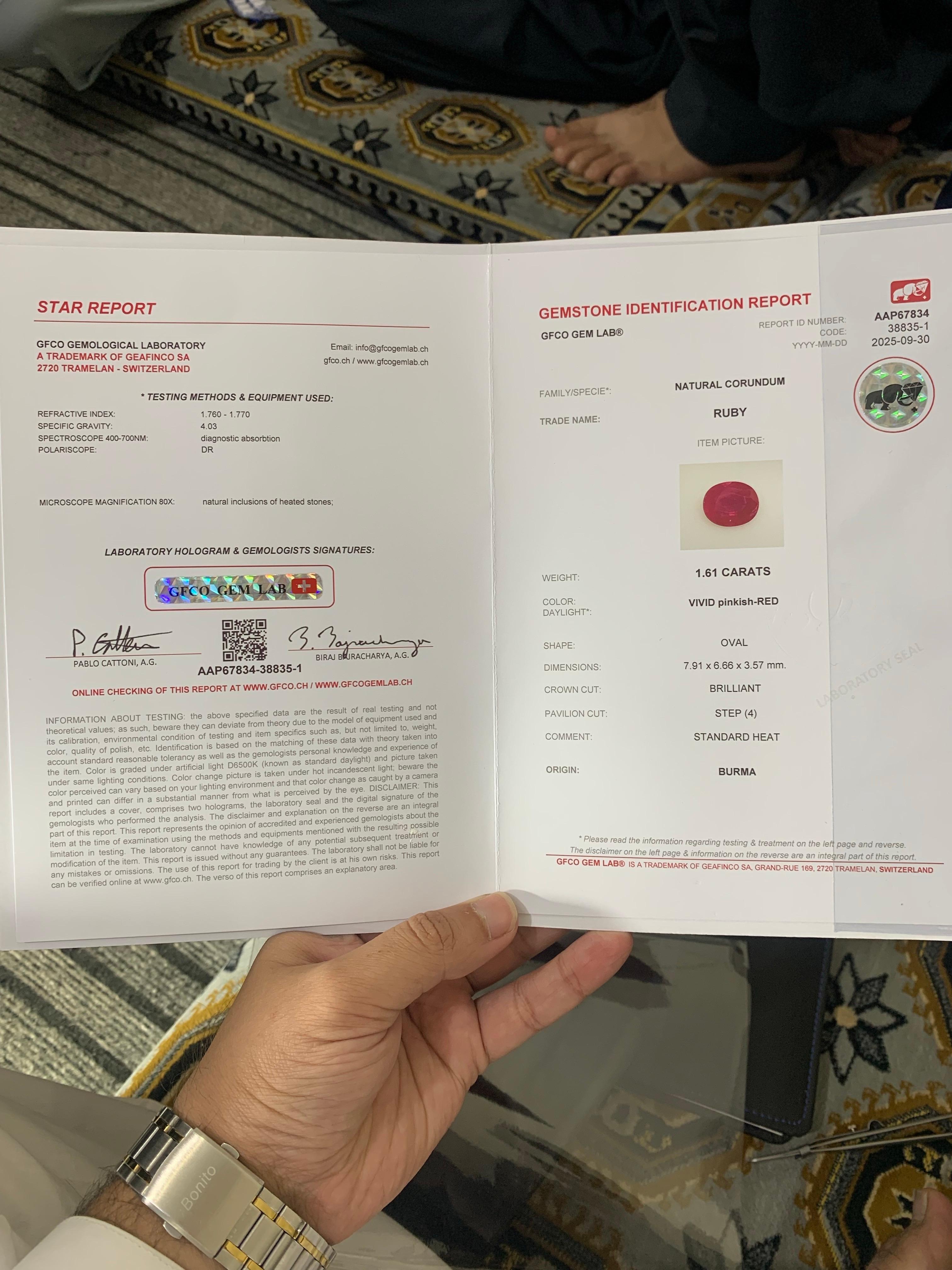 GFCO zertifiziert 1.61 Karat natürlichen losen burmesischen Rubin Oval Form Edelstein im Angebot 10