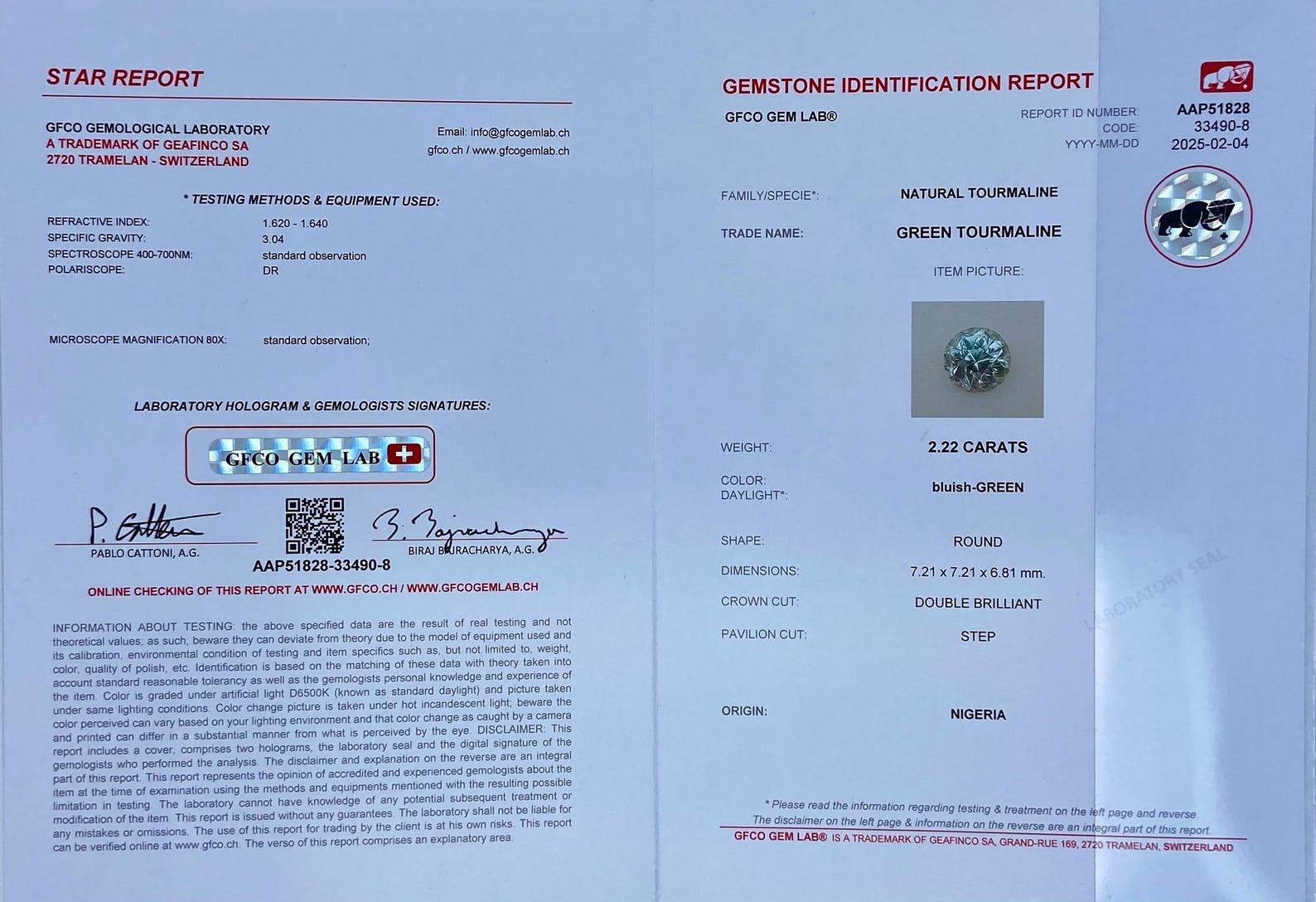 GFCO-zertifiziert 2,22 Karat, Turmalin lose Edelstein, Rundschliff, Herkunft Nigeria im Zustand „Neu“ im Angebot in Daugavpils, LV
