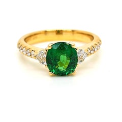 GFCO Certified 2.30 Carat Tsavorite Garnet Fancy Diamond Yellow Gold Ring