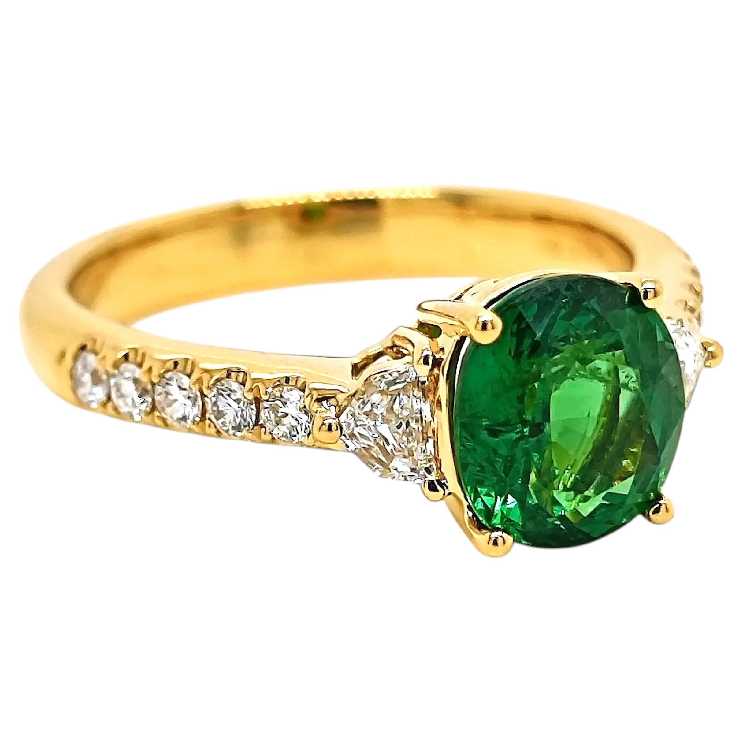 GFCO zertifiziert 2,30 Karat Tsavorit Granat Fancy Diamond Gelbgold Ring