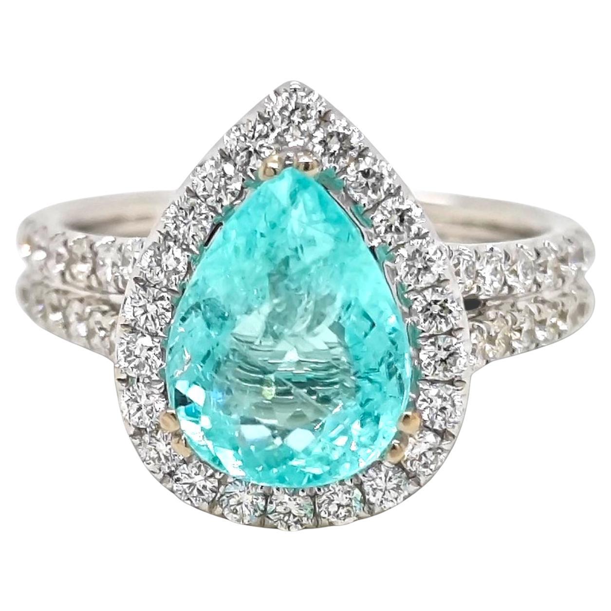 GFCO-zertifiziert 3,32 Karat Paraiba Turmalin Weiß Diamant Weißgold Ring